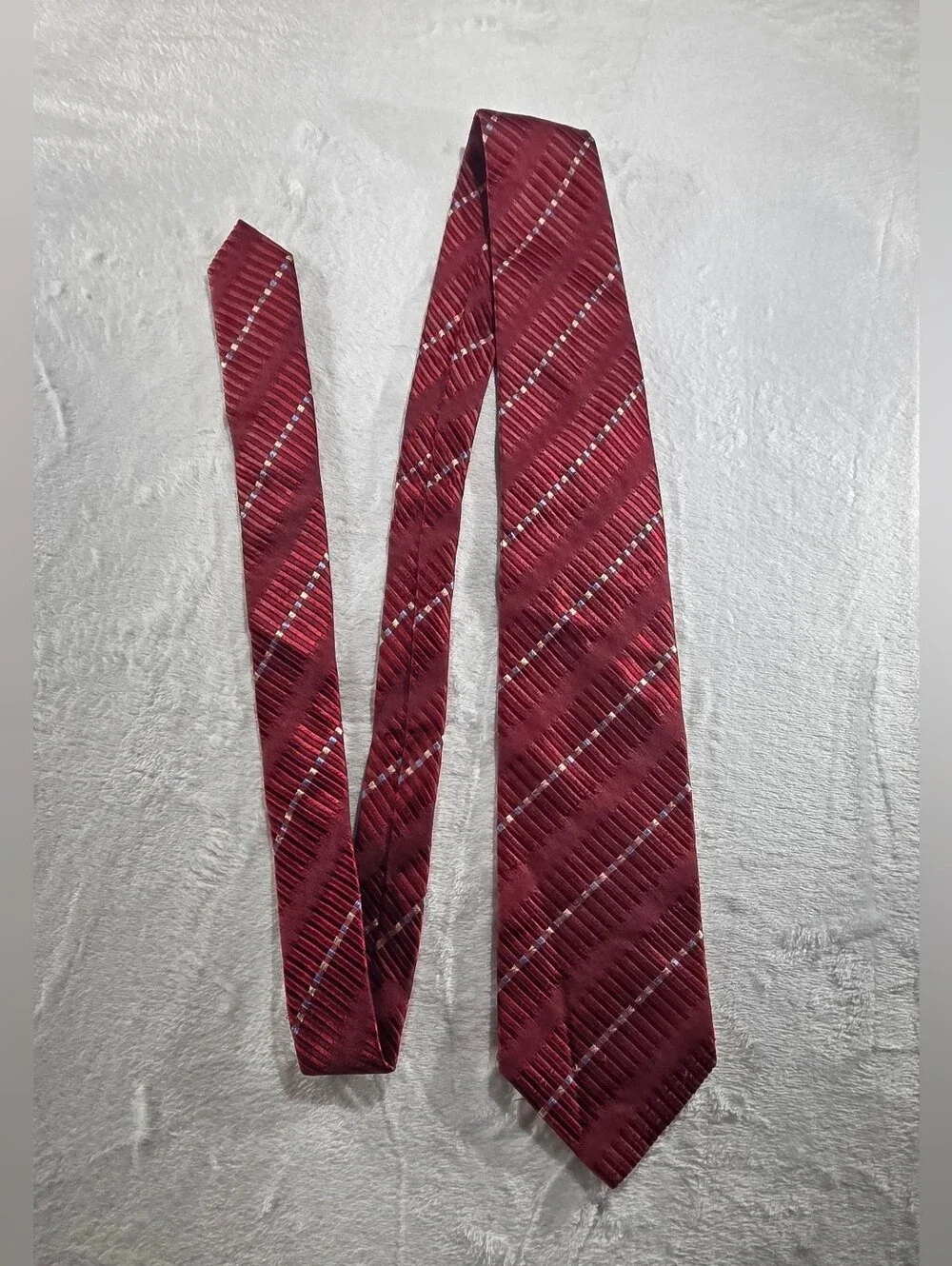 Christian Lacroix Men's Burgundy Red White Blue Striped Pointed Tie - 0124